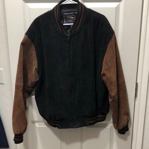 Suede leather baseball jacket